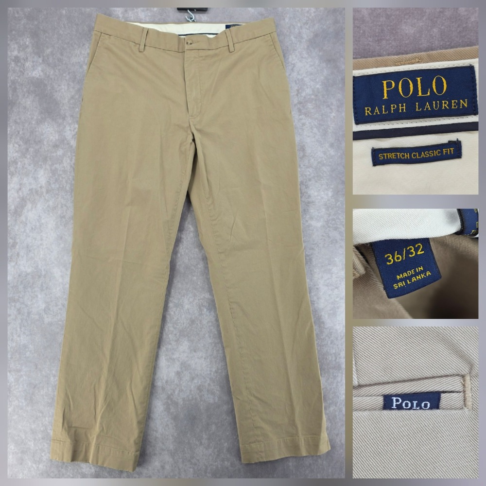 Polo Ralph Lauren Chino Pants Mens 36x32 Stretch Classic Fit Tan Khaki Cotton